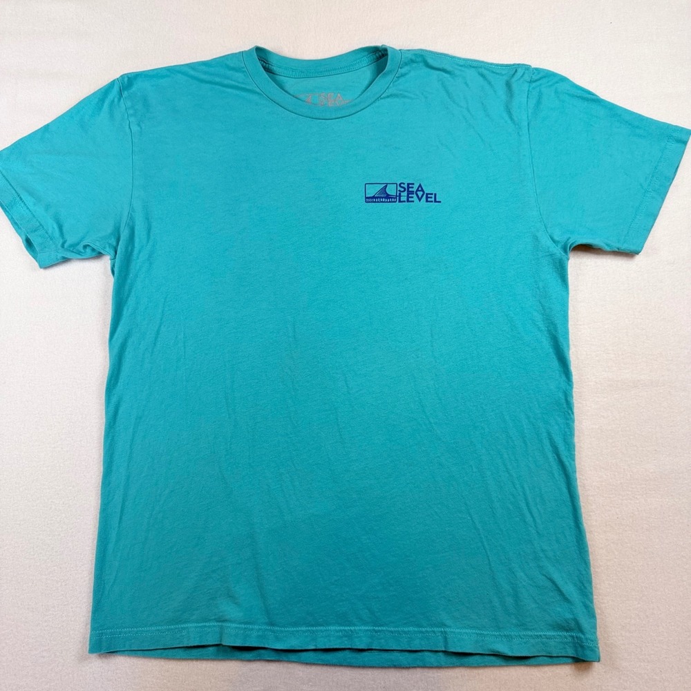 Sea Level Group Therapy Fishing Graphic T-Shirt Teal Blue Mens Large Texas Made